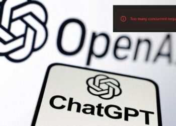 Ilustrasi error ChatGPT "Too many concurrent requests" di depan logo OpenAI