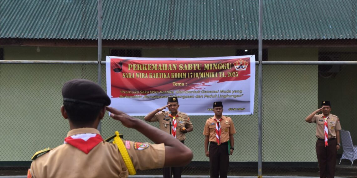 Dandim 1710/Mimika Pimpin Upacara Pembukaan Perkemahan Sabtu-Minggu (Persami) Pramuka Saka Wira Kartika