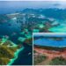 Perbandingan Pulau Raja Ampat sebelum dan sesudah tambang nikel, terlihat hutan alami berubah menjadi lahan terbuka akibat aktivitas pertambangan.