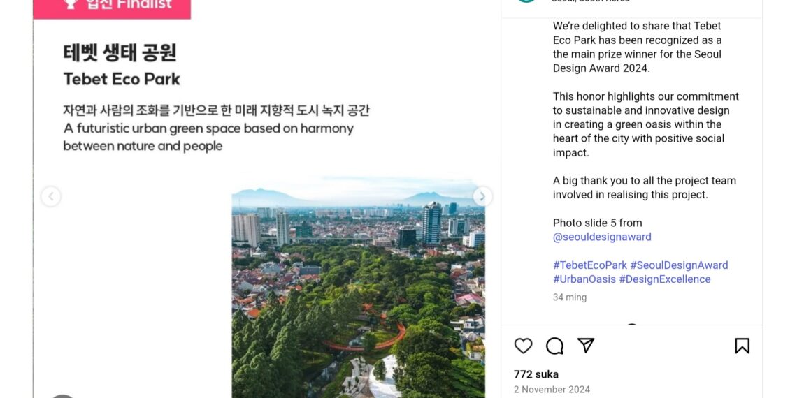 Menyelami Desain Tebet Eco Park, 6 Penghargaan Global Bergengsi