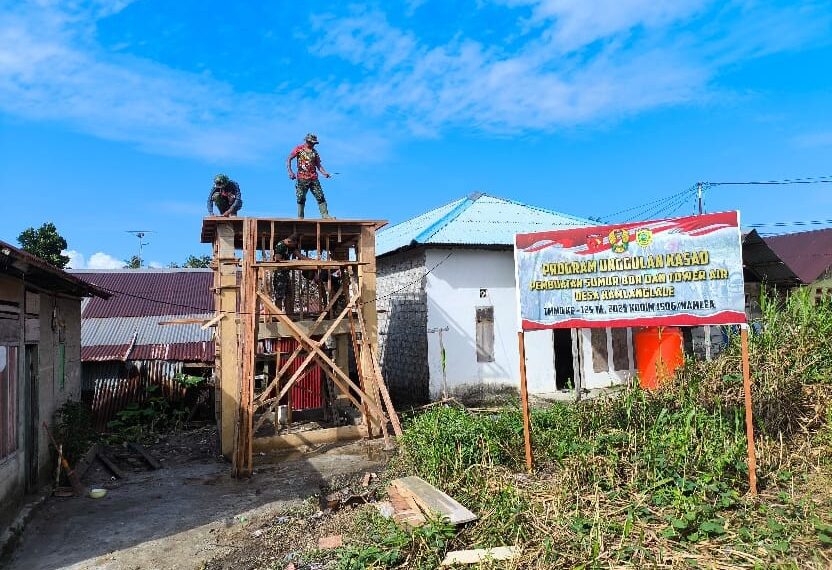 Kebut..!! Sumur Bor dan Tower Air Bersih Desa Kamanglale TMMD 125 Kodim 1506/Namlea Capai 57 %