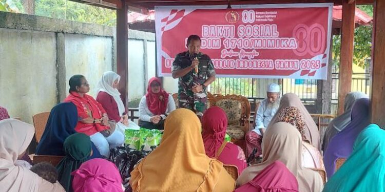 Sambut HUT RI Ke-80 Tahun 2025, Kodim 1710/Mimika Gelar Bakti Sosial Bagi Sembako Kepada Kaum Dhuafa Dan Mualaf