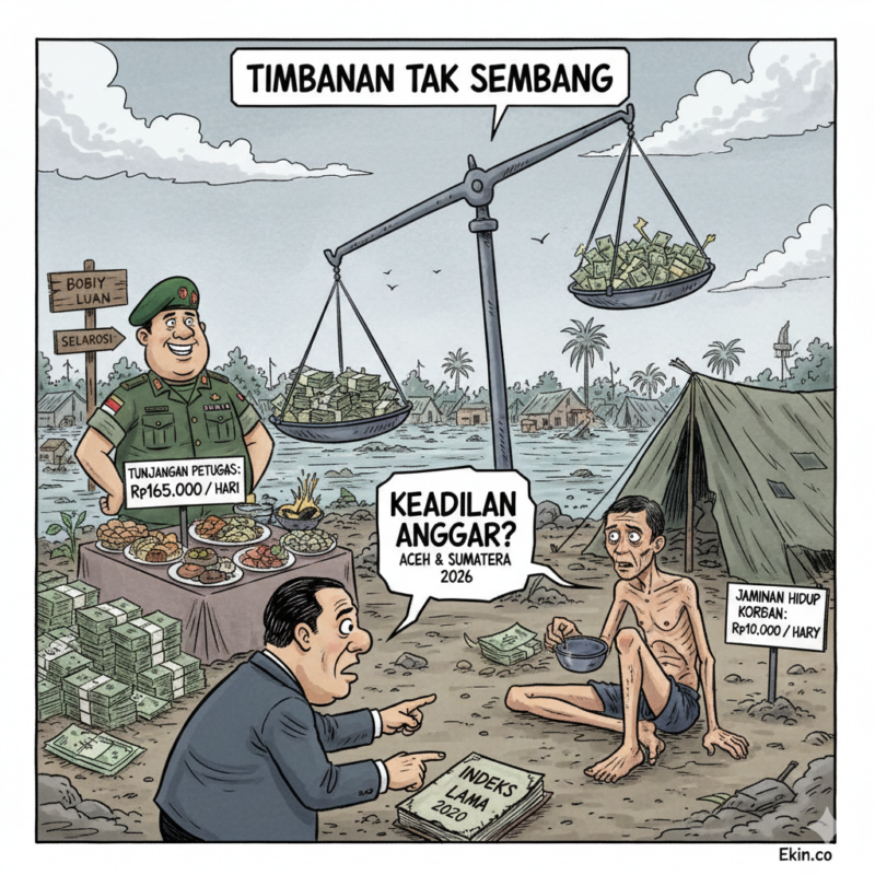 Ilustrasi Sebuah ironi telanjang terkuak dalam skema pembiayaan penanganan bencana di Aceh dan sejumlah wilayah di Sumatera.(Foto: Ist)