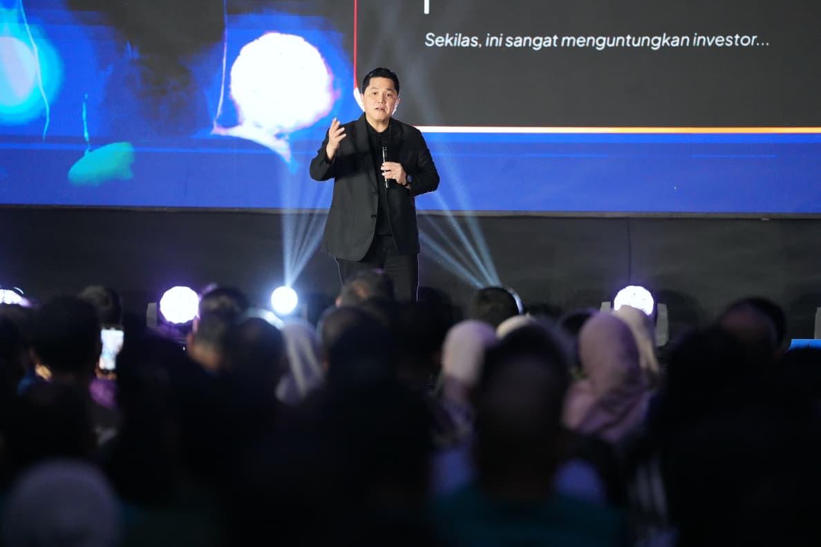 Keynote Speech dari Menpora Erick Thohir pada hari pertama Indonesia Sport Summit 2025 di Main Forum and Exhibiton Indonesia Arena, Sabtu (6/12/2025).
