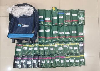 Barang bukti 41 paket ganja yang akan dikirim dengan menggunakan resi palsu. Foto: Humas PMJ