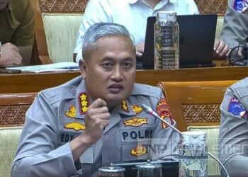 Kapolresta Sleman Kombes Edy Setyanto Erning Wibowo saat mengikuti rapat dengar pendapat dengan Komisi III DPR RI di Kompleks Parlemen, Senayan, Jakarta, Rabu 28 Januari 2026. (Foto: Tangkapan Layar Youtube TVR Parlemen).