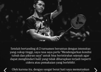 Jonathan Christie memutuskan mundur dari Indonesia master untuk jaga Kebugaran (foto: IG)