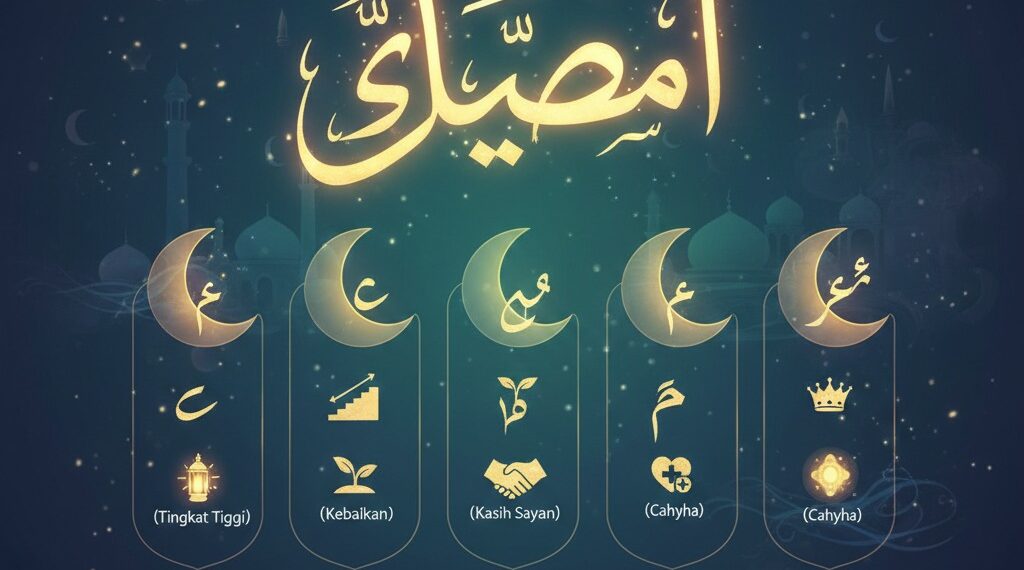 Ilustrasi visual yang menggambarkan kedalaman spiritual bulan Sya'ban sebagai bulan persiapan menuju Ramadhan. Melalui pengamalan shalawat dan pemaknaan lima huruf hijaiyah di dalamnya, umat Muslim diajak untuk membersihkan noda-noda hati agar meraih predikat mulia di sisi Allah SWT. (Ekoin.co/Ilustrasi/Istimewa)