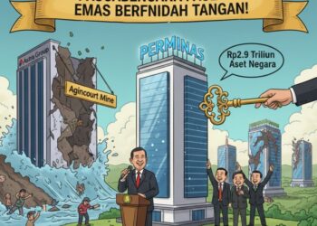 Ilustrasi yang menggambarkan babak baru pengelolaan aset mineral nasional pascabencana banjir besar di Sumatera.