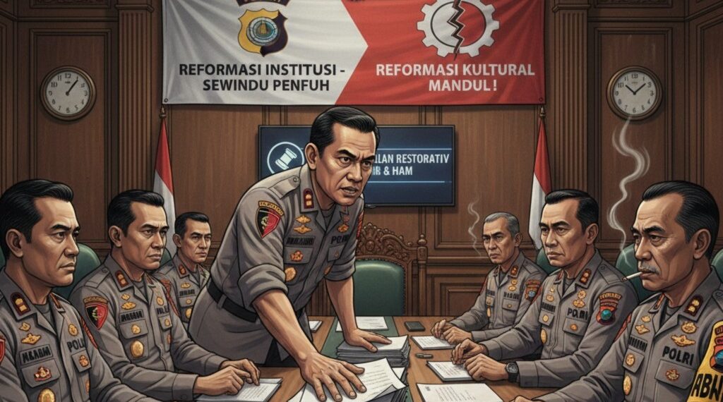 Ilustrasi suasana pertemuan di Mapolda Jawa Timur yang menggambarkan desakan kuat Komisi III DPR RI terhadap perubahan kultur di tubuh Polri