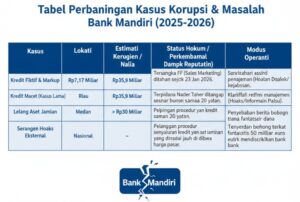 Tabel Perbandingan Kasus Korupsi Perbankan 2025-2026