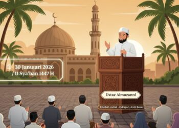 Ustaz Almuzanni S.Sos M.Sos saat menyampaikan khutbah Jumat di Masjid Baitul Maqdis Seuot, Indrapuri, Aceh Besar, Jumat (30/1/2026). (Foto: Istimewa)