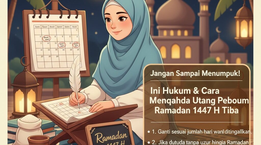Ilustrasi seorang muslimah yang sedang mencatat jadwal qadha puasa. Menyegerakan penggantian utang puasa sebelum Ramadan tiba adalah bentuk tanggung jawab ibadah dan menghindarkan diri dari kewajiban membayar denda fidyah. (Foto: Istimewa/Ekoin.co)