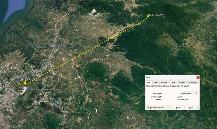 Tangkapan layar rekaman radar yang menunjukkan titik koordinat terakhir pesawat ATR 400 milik Indonesia Air Transport sebelum dinyatakan hilang kontak di wilayah udara Leang-leang, Maros, Sulawesi Selatan, Sabtu (17/1/2026). (Sumber: Istimewa/AirNav)