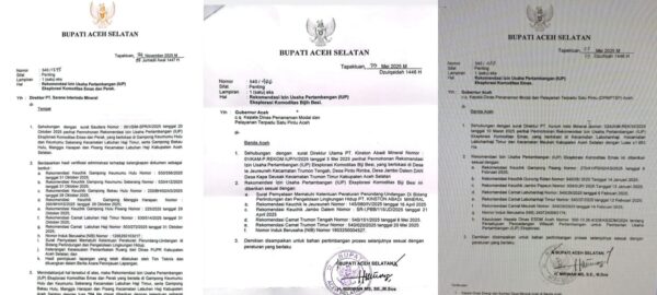 Kebijakan penerbitan rekomendasi Izin Usaha Pertambangan (IUP) eksplorasi oleh Bupati Aceh Selatan diduga sarat korupsi dan gratifikasi. (Foto: Ist)