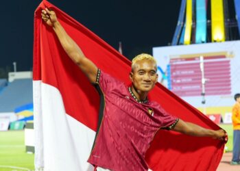 Atlet lompat tinggi putra Indonesia Nasip berhasil menyumbangkan medali emas untuk kontingen Indonesia di ASEAN Para Games 2025 Thailand.(Sumber foto:Andre/kemenpora.go.id)