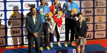 Briptu Muhamad Fawwaz Aditia Farrel, anggota Batalyon C Pelopor Satuan Brimob Polda Metro Jaya, raih medali emas di Asian Rifle, Pistol Championship 2026 di New Delhi, India. Humas Polri