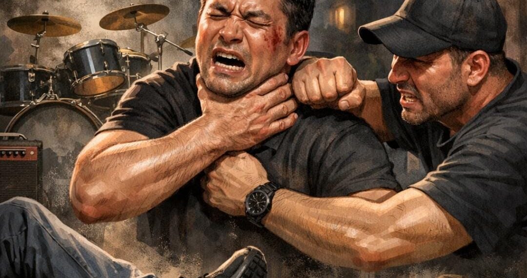 Ilustrasi aksi penganiayaan di Jakarta Barat yang dipicu teguran soal suara drum. Korban dilaporkan dicekik, dipiting, ditendang, dan dipukul. Kasus ini kini ditangani Polda Metro Jaya.