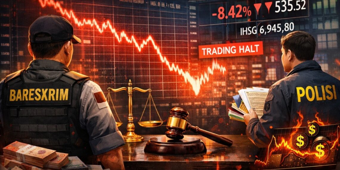 Ilustrasi visual: Grafik IHSG turun drastis ditampilkan di layar monitor Bursa Efek Indonesia.