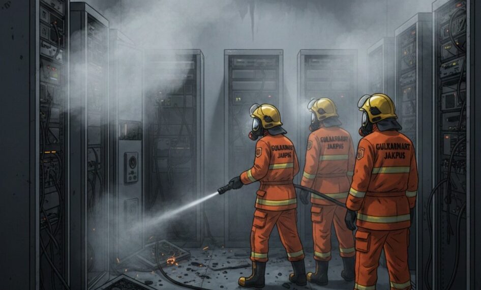 Ilustrasi Petugas Gulkarmat Jakarta Pusat melakukan pengecekan akhir dan pendinginan di ruang server Masjid Istiqlal pasca-kebakaran kecil akibat korsleting UPS pada Rabu malam. (Foto: Dok. Damkar/Istimewa)