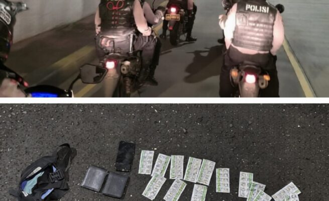 Personel Tim Patroli Perintis Presisi Polda Metro Jaya saat mengamankan terduga pelaku penjual obat keras di kawasan Tanah Abang. Kepolisian mengamankan belasan strip Tramadol sebagai barang bukti. (Foto: Dok. Humas Polda Metro Jaya/Istimewa)
