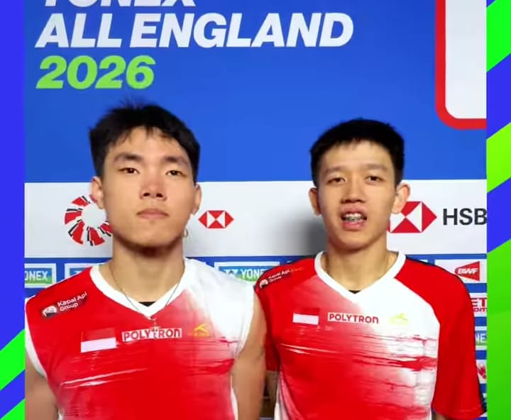Duel sesama ganda putra Indonesia antara Fajar Alfian/Muhammad Shohibul Fikri melawan Raymond Indra/Nikolaus Joaquin pada babak kedua All England 2026 di Utilita Arena Birmingham.