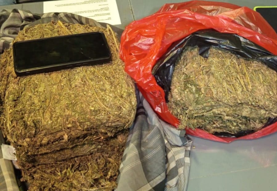 Petugas Ditresnarkoba Polda Metro Jaya menunjukkan barang bukti ganja seberat 4,3 kilogram yang disita dari tersangka MA di Depok.