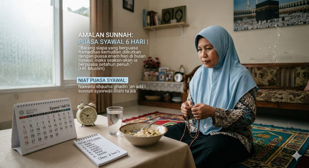 Ilustrasi umat Muslim menjalankan ibadah puasa Syawal sebagai amalan sunnah setelah Idul Fitri.