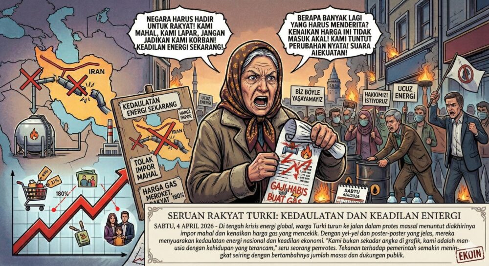 Visual seorang warga di Istanbul menunjukkan struk tagihan energi yang membengkak, Sabtu (4/4/2026). Pemerintah Turki resmi menaikkan tarif gas dan listrik rumah tangga sebesar 25 persen menyusul gangguan pasokan energi dari Iran. Kebijakan ini diprediksi akan memperparah angka inflasi dan menekan daya beli masyarakat kelas menengah ke bawah. (Foto: Ist/Ekoin)
